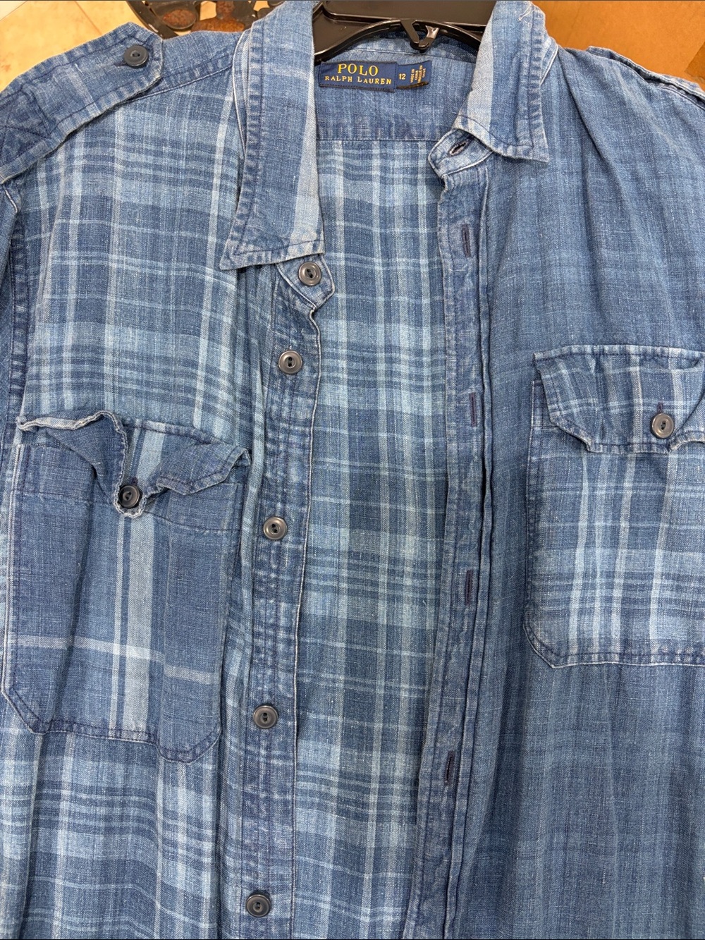 POLO RALPH LAUREN Plaid Linen Shirtdress Denim Plaid Sarong Wrap Dress - 12 - Picture 4 of 6